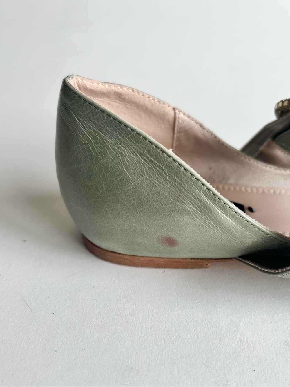 Zara Basic Green Leather Mary Jane Point Toe Glitter Buckle Flats size 7.5 - Picture 4 of 16